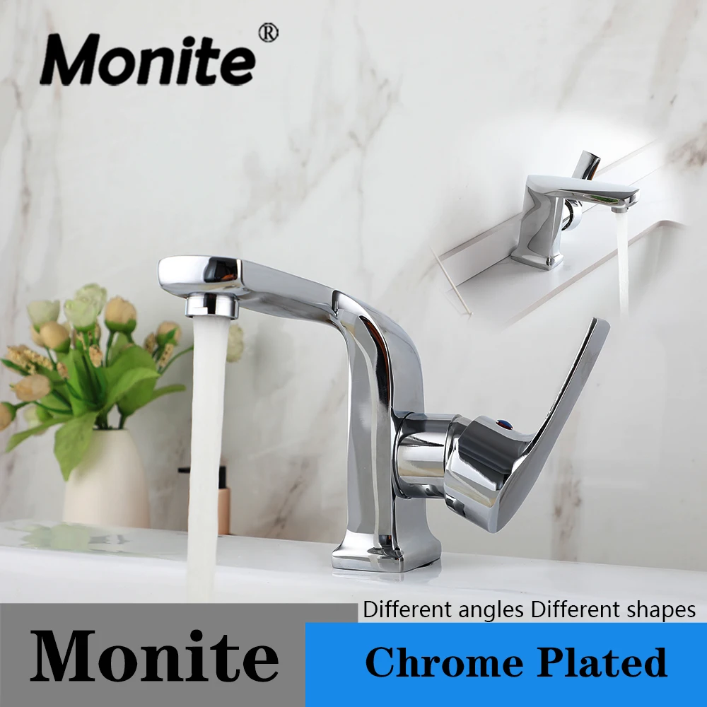 

Monite Bathroom Basin Faucet Deck Mounted Chrome Finished Single Hole Single Handle Stream Water Outlet With Hot Cold Mixer Taps