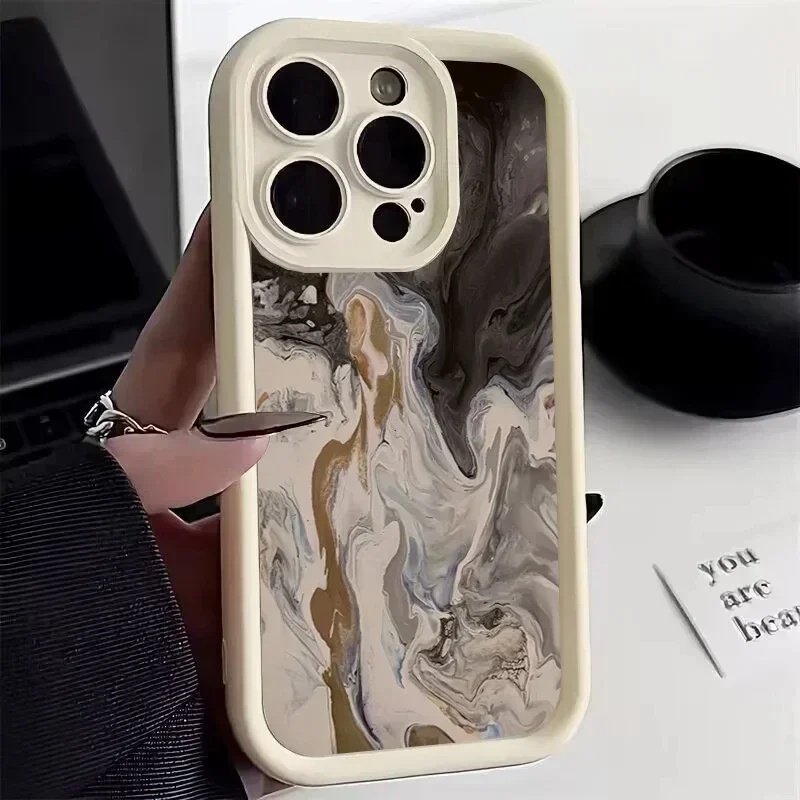 Black Style Gradient Watercolor Phone Case For iPhone 15 14 Pro Max 13 12 11 Pro Max 7 8 Plus X XS Max XR Soft Silicone Cover