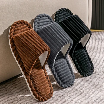 Pantofole da uomo con punta aperta Autunno e inverno Interno antiscivolo Traspirante Camera da letto Scarpe da casa silenziose per coppia per Srping e Autunm 1