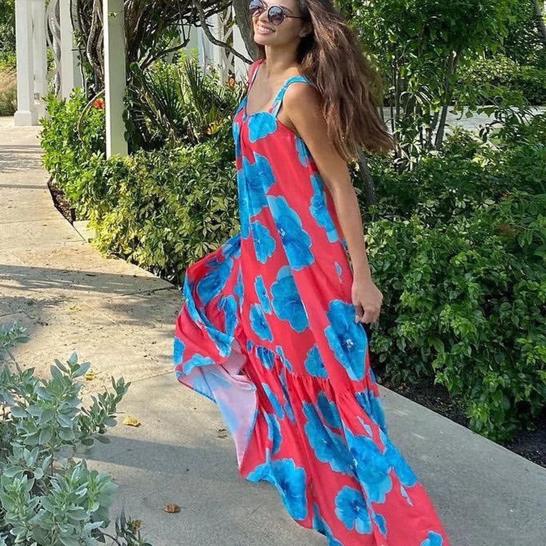 

2022 Bohemian Print Sleeveless Strap Long Dress
