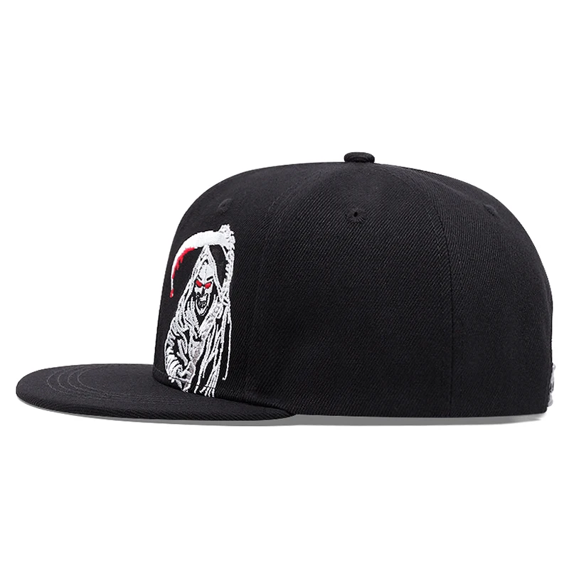 2026 Neue Modische Baseballkappe mit Sensenmann-Sichel-Stickerei, Hip-Hop-Skateboard-Kappe, Outdoor-Freizeit-Sonnenschutzkappe, Flat-Edge-Kappe – Detail 6