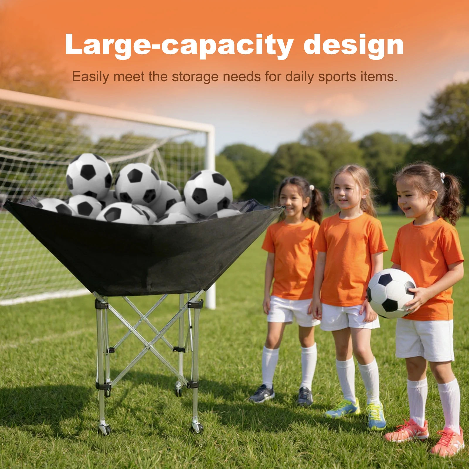 Metal Folding Sports Ball Cart with Wheels for Volleyball Tennis Basketball