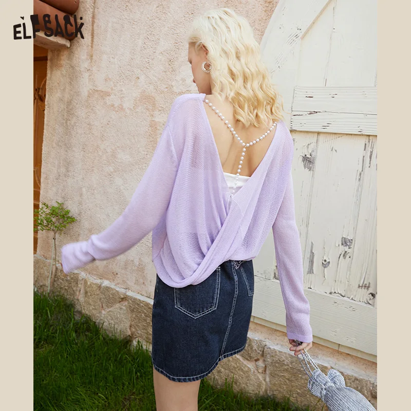 

Женский трикотажный пуловер ELFSACK, весна-лето 2023, базовая топы на каждый день с длинным рукавом