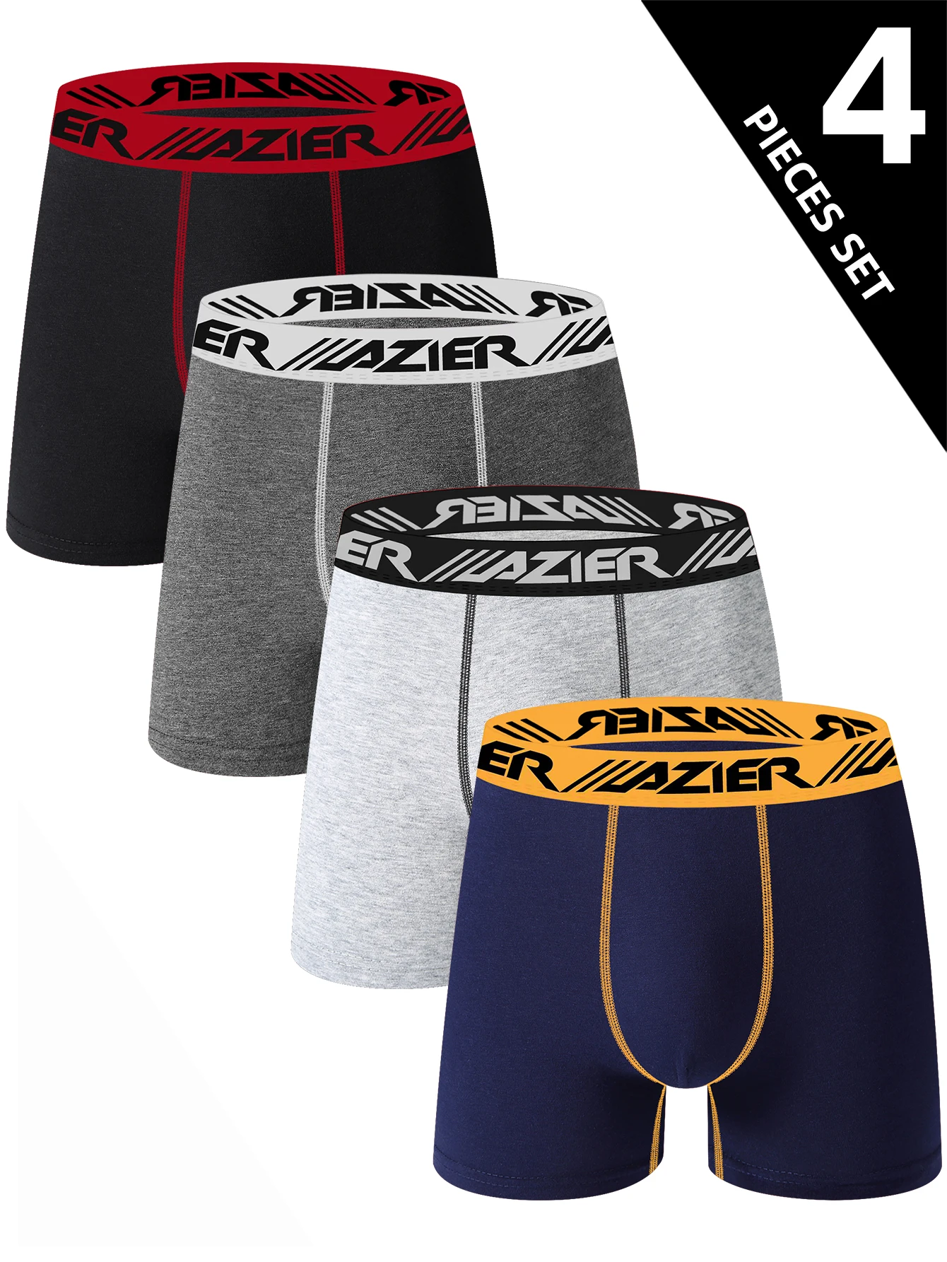 4 Piece Men's Underwear Soft Comfortable Men's Long Boxer Briefs Stylish Simple Contrasting High-end Men's Leggings 1