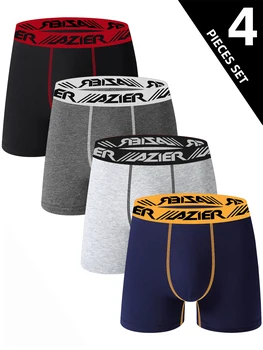 4 Piece Men's Underwear Soft Comfortable Men's Long Boxer Briefs Stylish Simple Contrasting High-end Men's Leggings 1