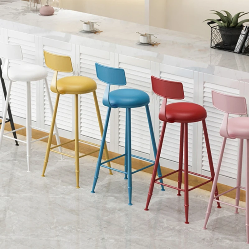 

Nordic Chair Home Bar Modern Stools Height High Kitchen Mid-century Furniture Design Chairs Luxury Backrest Stool Step Leather