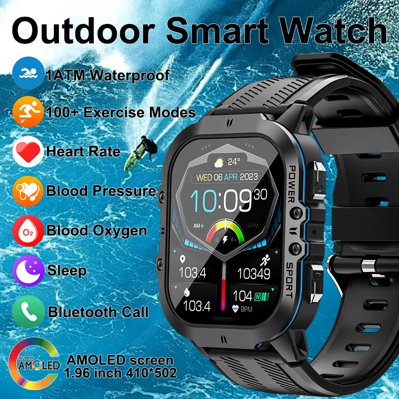 

For Huawei Xiaomi Smart Watch Men Bluetooth Call AMOLED 1ATM Waterproof Smartwatch Men 2024 Health Monitor Clock Fitness Tracker