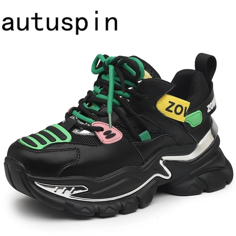 

AUTUSPIN 5cm Women Vulcanized Sneakers Winter Outdoor Casual Platform Genuine Leather Sports Shoes Student Ladies Daily Fashion