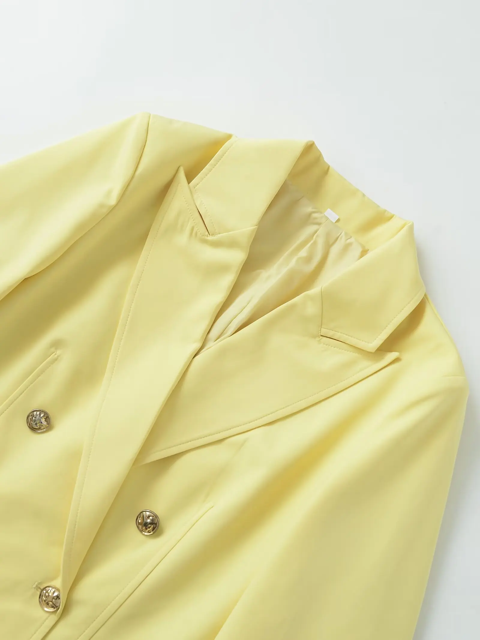 Women Spring Autumn Yellow Double Breasted Short Blazers Coat  Female Long Sleeve Turn-Down Collar Elegant Jackets Streetwear