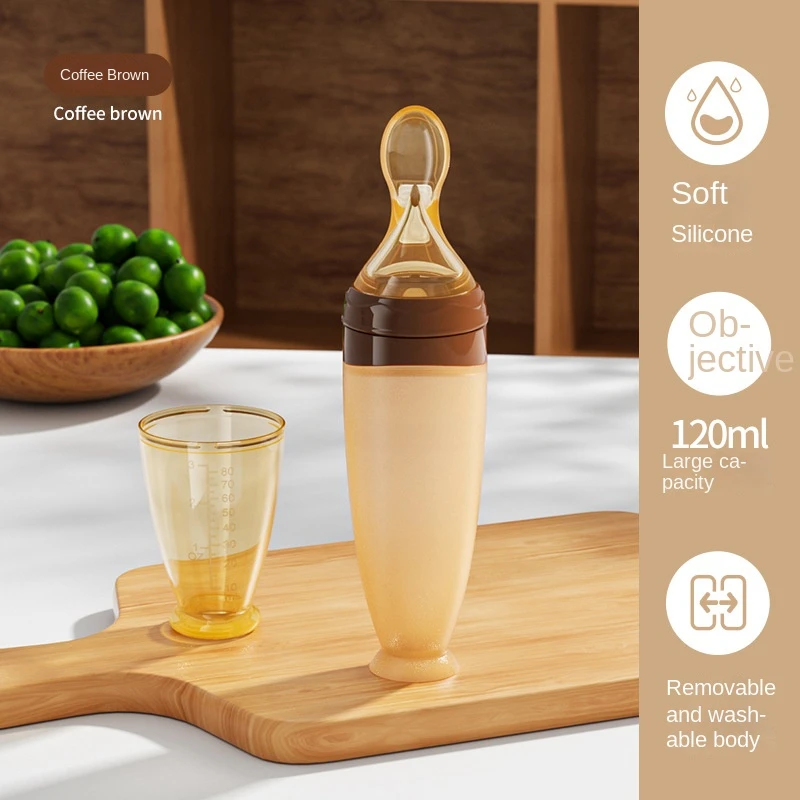 Silicone baby bottle silicone milk bottle Safe Useful Silicone Baby Bottle Spoon Food Supplement Rice Cereal Bottles Squeeze Spoon Milk Feeding Bottle Cup