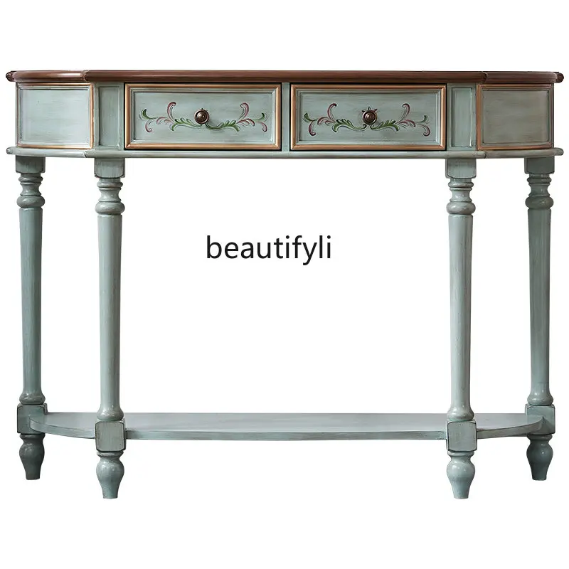 

American Country Painted Console Tables Entrance Foyer Curio Cabinet Wall Shelf Retro Corridor a Long Narrow Table Console