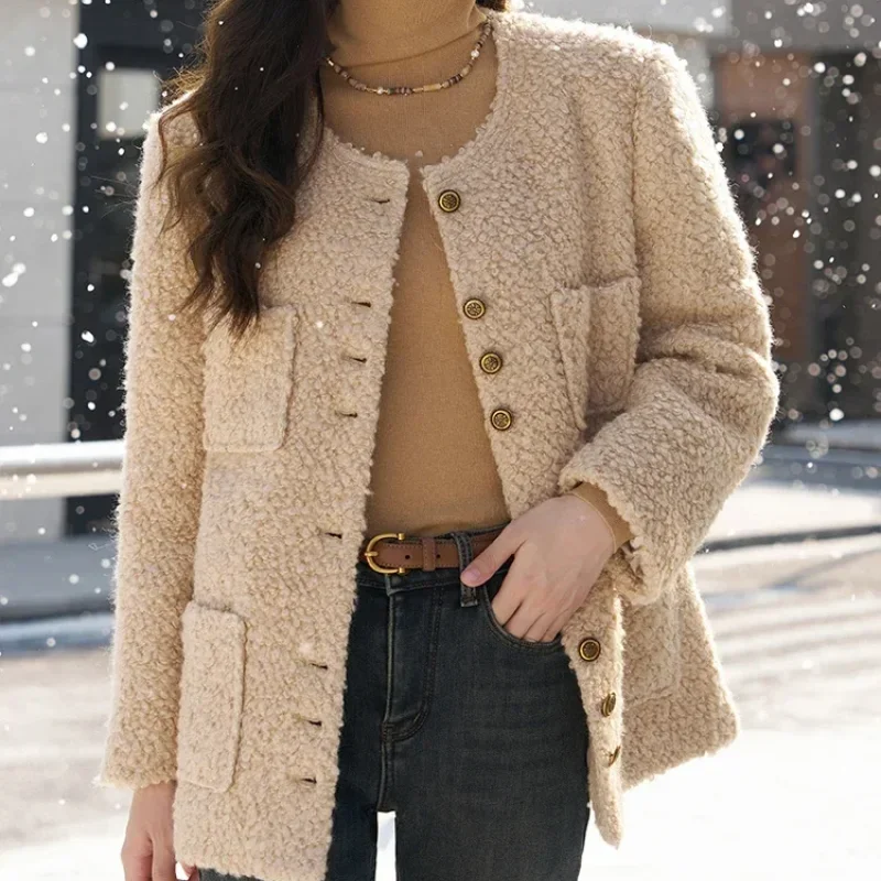 

Sandro Rivers Women's Winter French Wool Blend Coat 2023 Korean Loose Cropped Woolen Coats Office Ladies Short Outerwears