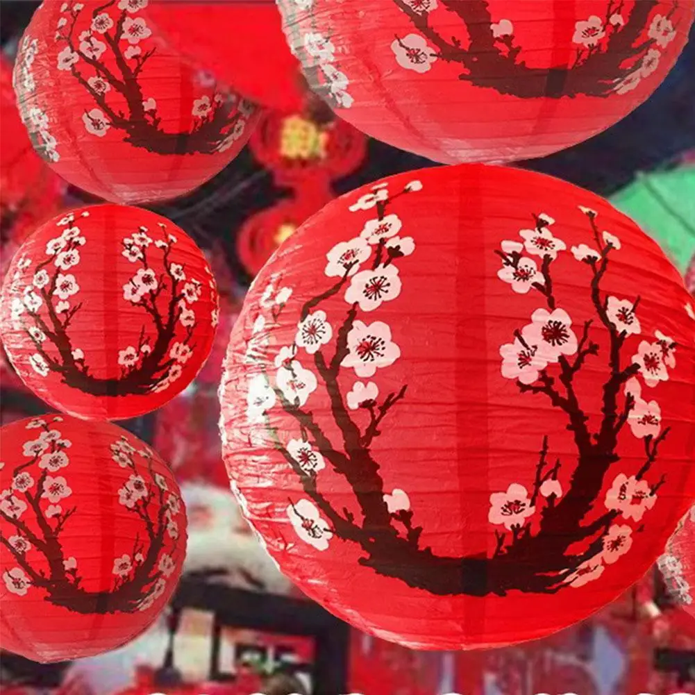 Plum Blossom Round Paper Lantern Lamp 30/35cm Chinese Oriental Style Spring Festival Restaurant Wedding Home Decor Gifts