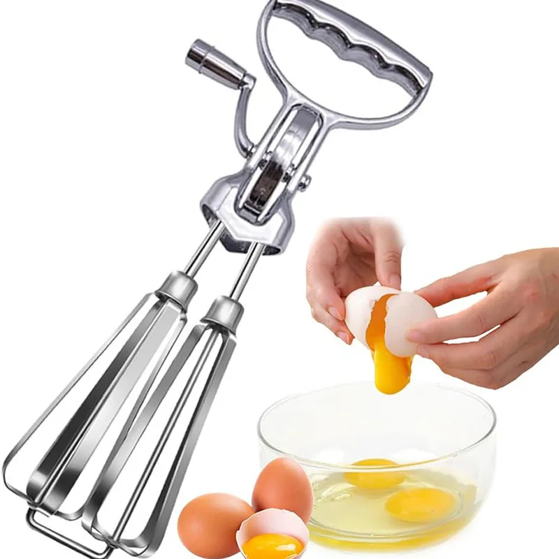 Manual Hand Crank Egg Beaters Stainless Steel Double Heads Egg Whisk Multi-Purpose Food Blender Mixer Kitchen Tool