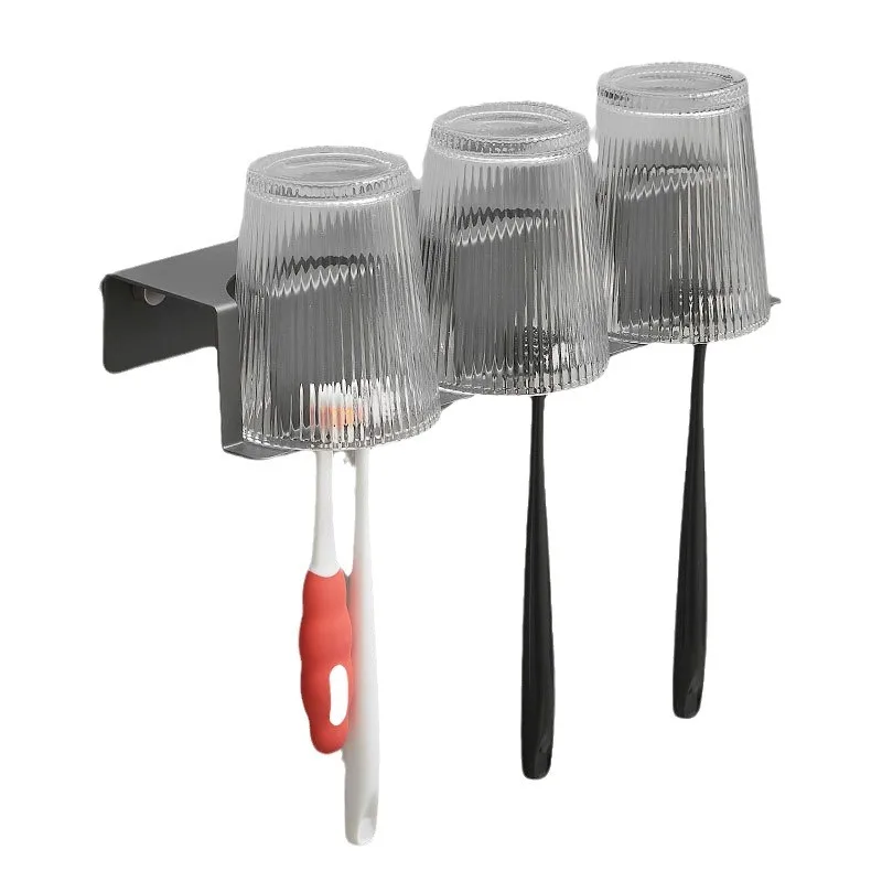 Bathroom Toothbrush Holder Cup Holder Bathroom Storage Shelf Stainless Steel Wall Mounted Toothbrush Cup Gray/Black
