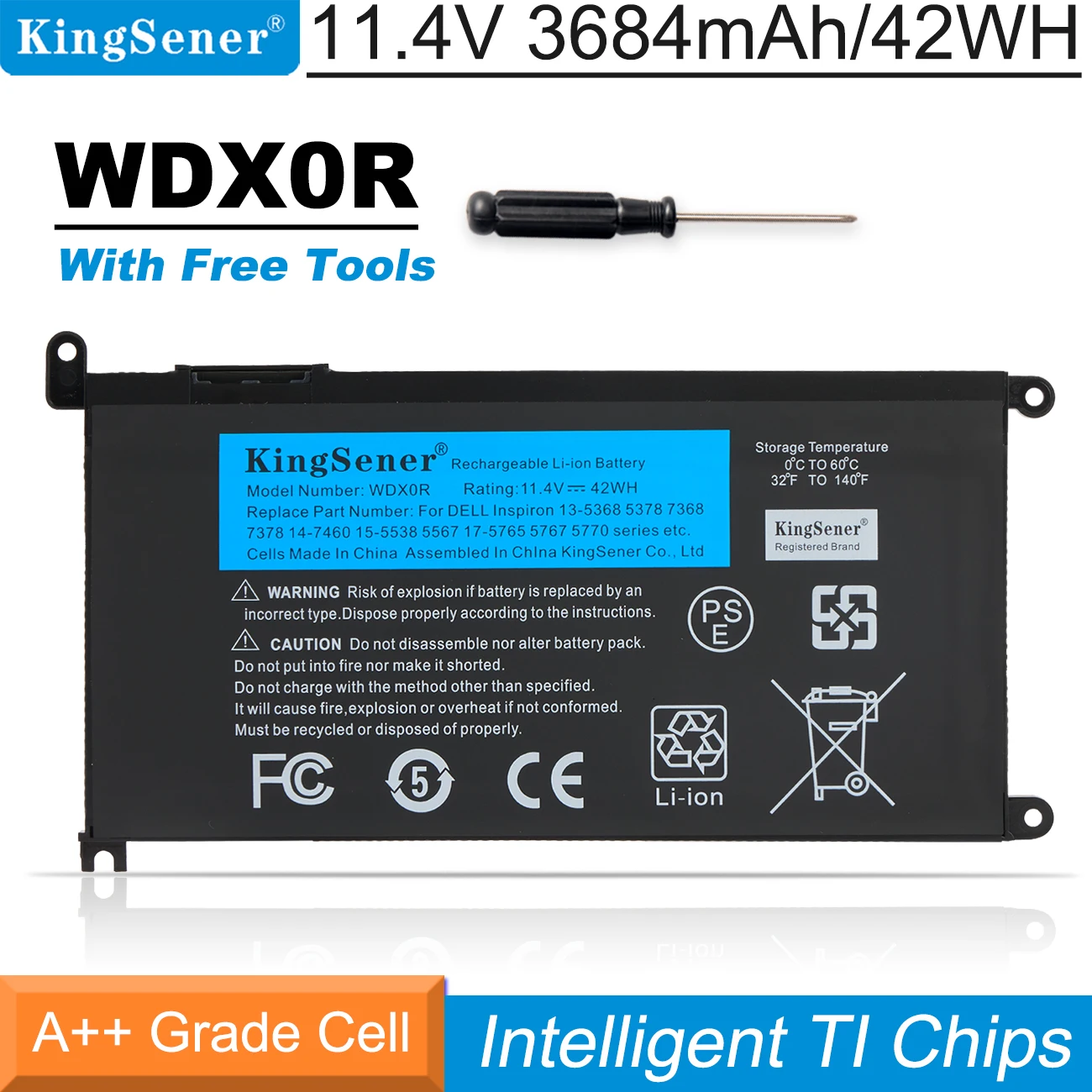 Bateria do Portátil de Kingsener Wdxor para Dell Inspiron 13 5379 5378 7368 14 7560 7460 5567 145770 14-5468 14-5471 143480 3180 Wdx0r