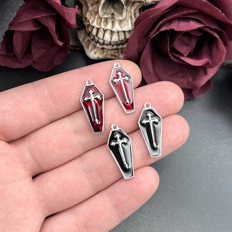 Enamel Halloween Charms 26*11mm Vampire Cross Coffin Pendants for Necklace Keychain Diy Jewelry Making Accessories 10pcs