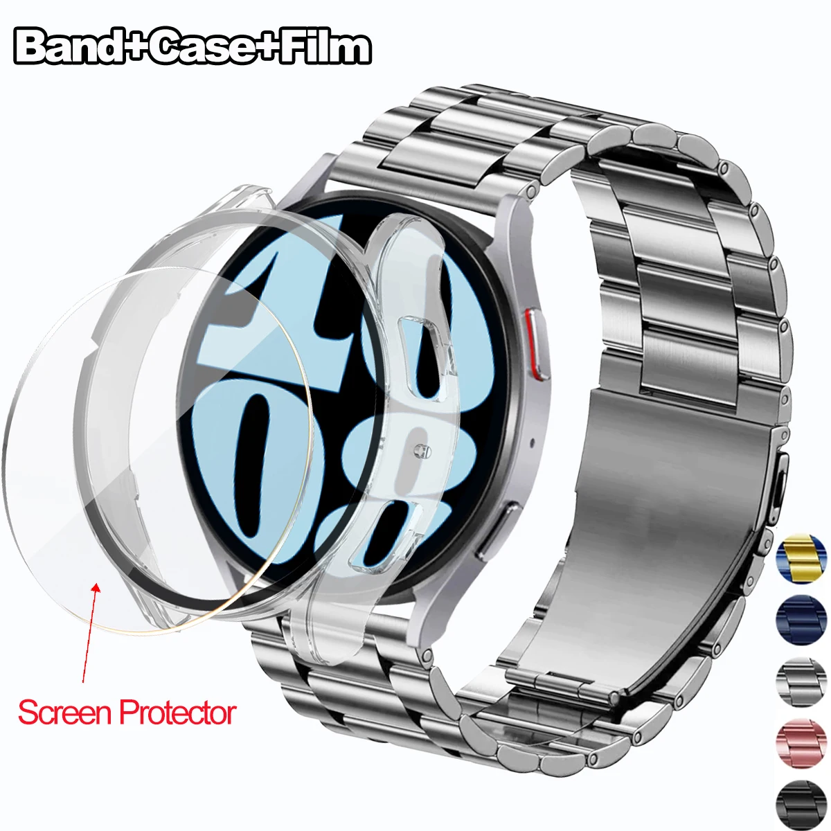 Vetro + Custodia + Cinturino Per Samsung Galaxy Watch6 5 4 40 44Mm Bracciali In Metallo Per Galaxy Watch6 40 44Mm Pellicole Protettive Per Cinturino D