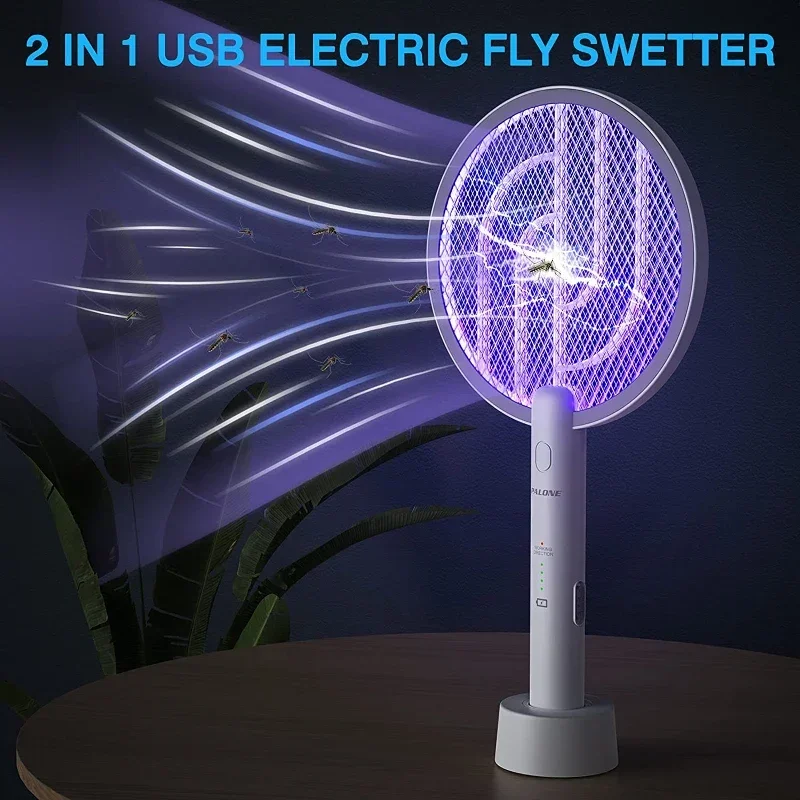 2 in 1 Bug Zapper Racket 3000V Electric Fly Swatter Racket with 1200mAh Battery 3 Layers Mosquito Killer Lamp Indoor,mosquito killer lamp,mosquito lamp