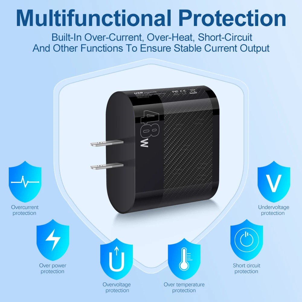 6USB Phone Charger 48W Fast Charging Adapter For Xiaomi iPhone Samsung Mobile Phone Plug Charging QC 3.0 Wall Charger Travel