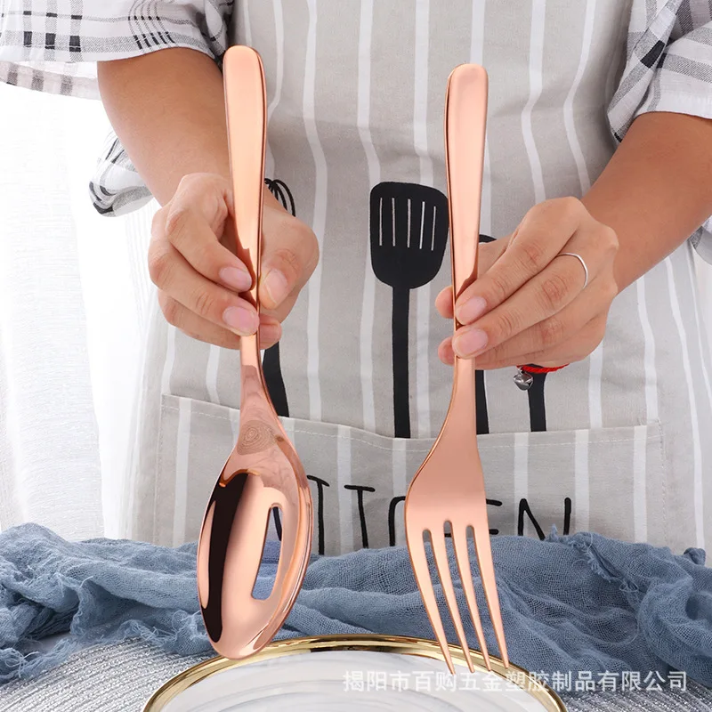 

304 stainless steel public spoon fork leaky Spoon Set, extended spoon large fork hotel public dish spoon tableware
