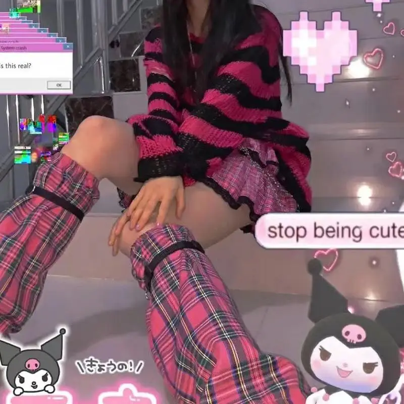 Autumn Punk Gothic Top Long Unisex Sweater Women Striped Cool Hollow Out Hole Broken Jumper Loose Rock Thin Dark Streetwear - Image 6