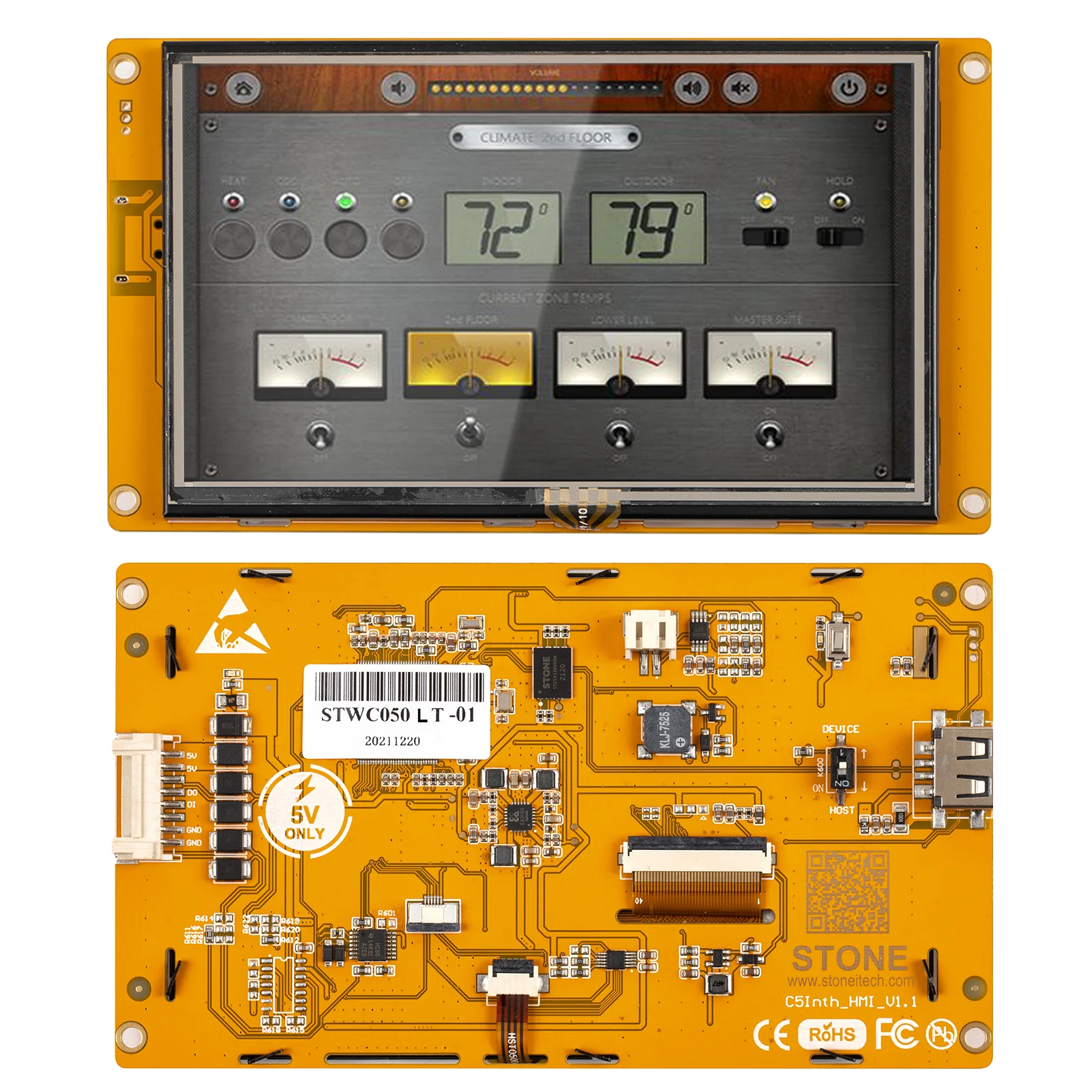 Digital Screen Mode 5.0 Inch LCD-TFT HMI Display Easily add Audio Video and Animation Resources