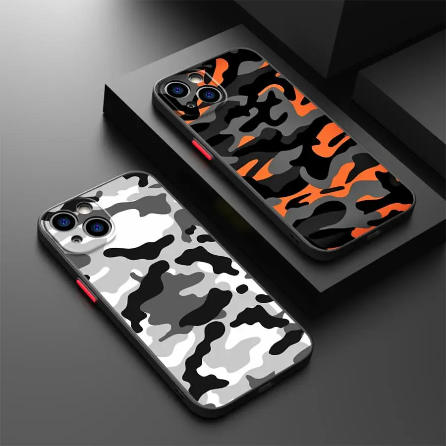 Schutzhülle mit Tarnmuster für iPhone 15 Plus 12 13 Mini 11 XS 16e 14 17 16 Pro Max 17 Air Back Phone Cover