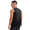 Mens Faux Suede Tassel Vest Western Cowboy Vest Fashion Rivets Fringe Waistcoat Open Front Sleeveless Jacket 2
