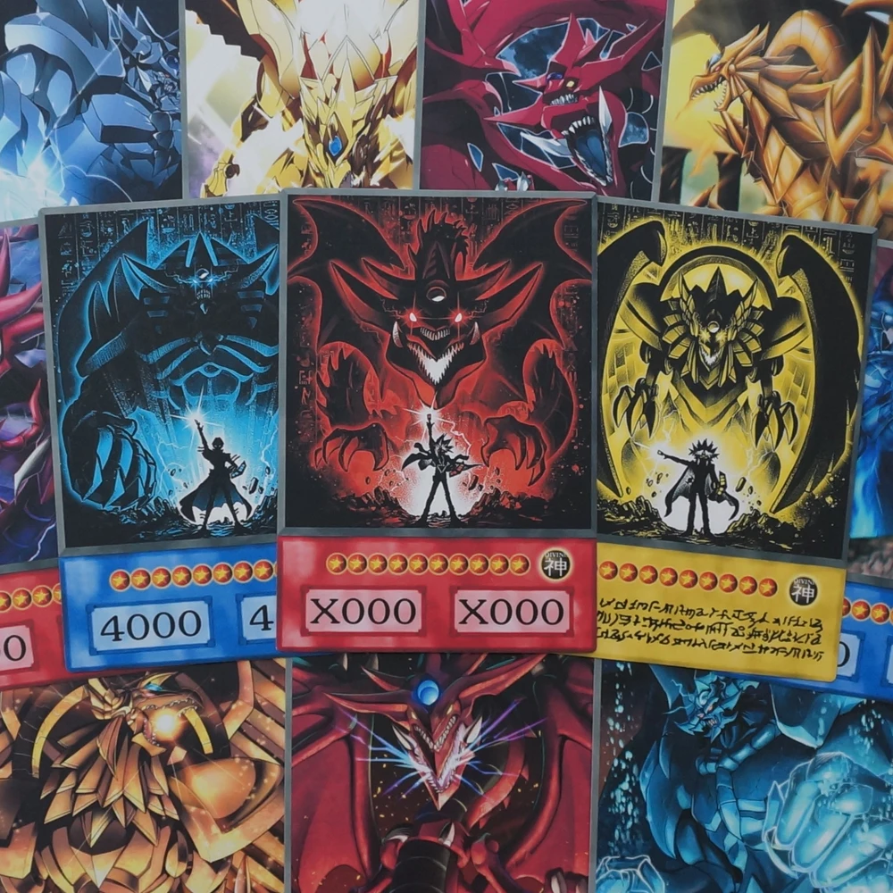 24 Pz/Set Yugioh Anime Style 3 Divinità Egiziane Orica Diverse Opere D'Arte Ra Slifer Obelisk Carte Di Carta Da Collezione Di Giochi Non Ufficiali