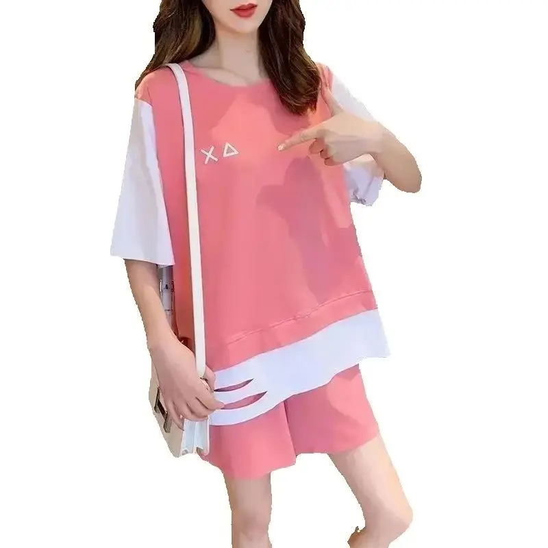 Women's Casual plus Size 2 Two-Piece Sports Suit Summer New T-Shirt Loose Crop Tops And Shorts Set Student Active Wear Clothing 4