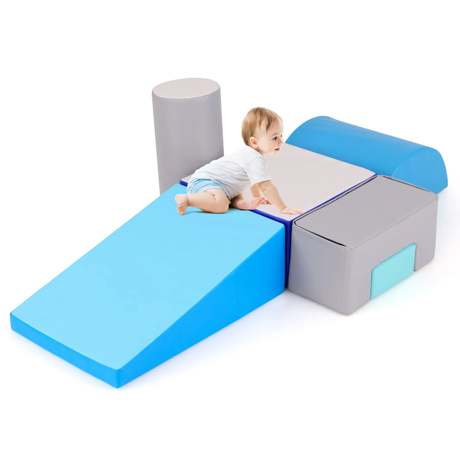 GOFLAME Toddlers Foam Climbing Blocks 6 Pcs Climb Activity Playset-Blue