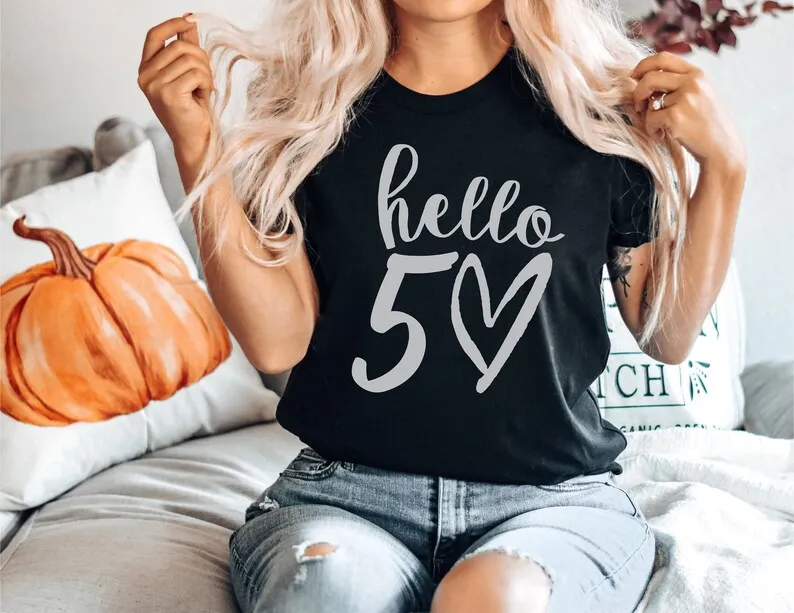 

Hello 50 Birthday T-shirts for Women Personalised Birthday Gift for Mum Short Sleeve Top Tees Streetwear 100% cotton y2k goth