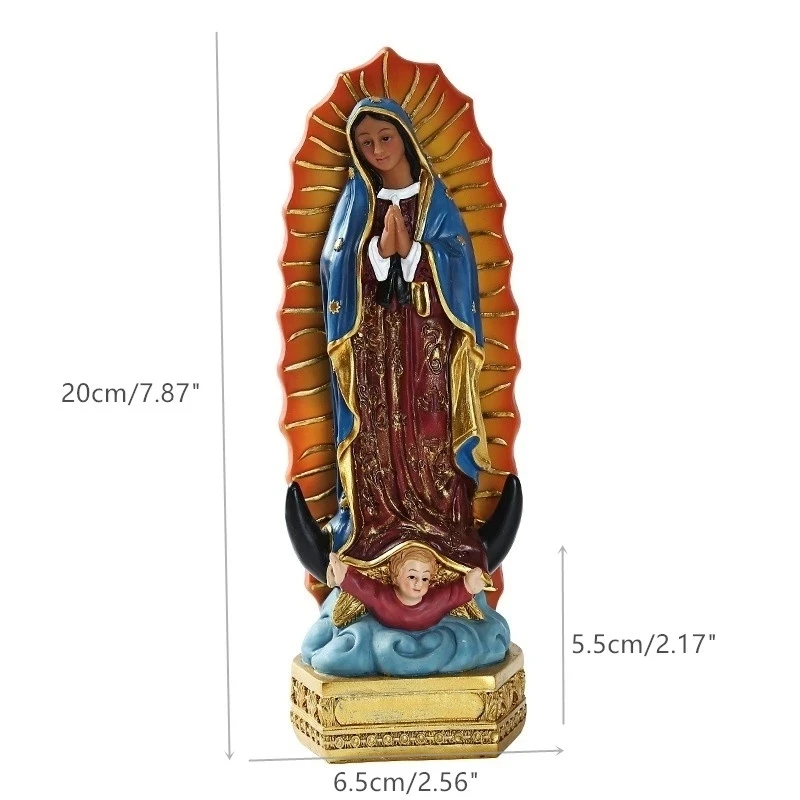 Handmade Painted Our Lady of Guadalupe Statue Figurine Catholic Sculpture Resin Home Office Religious Decoration Ornament Crafts Christian Statue Home Decor Items
