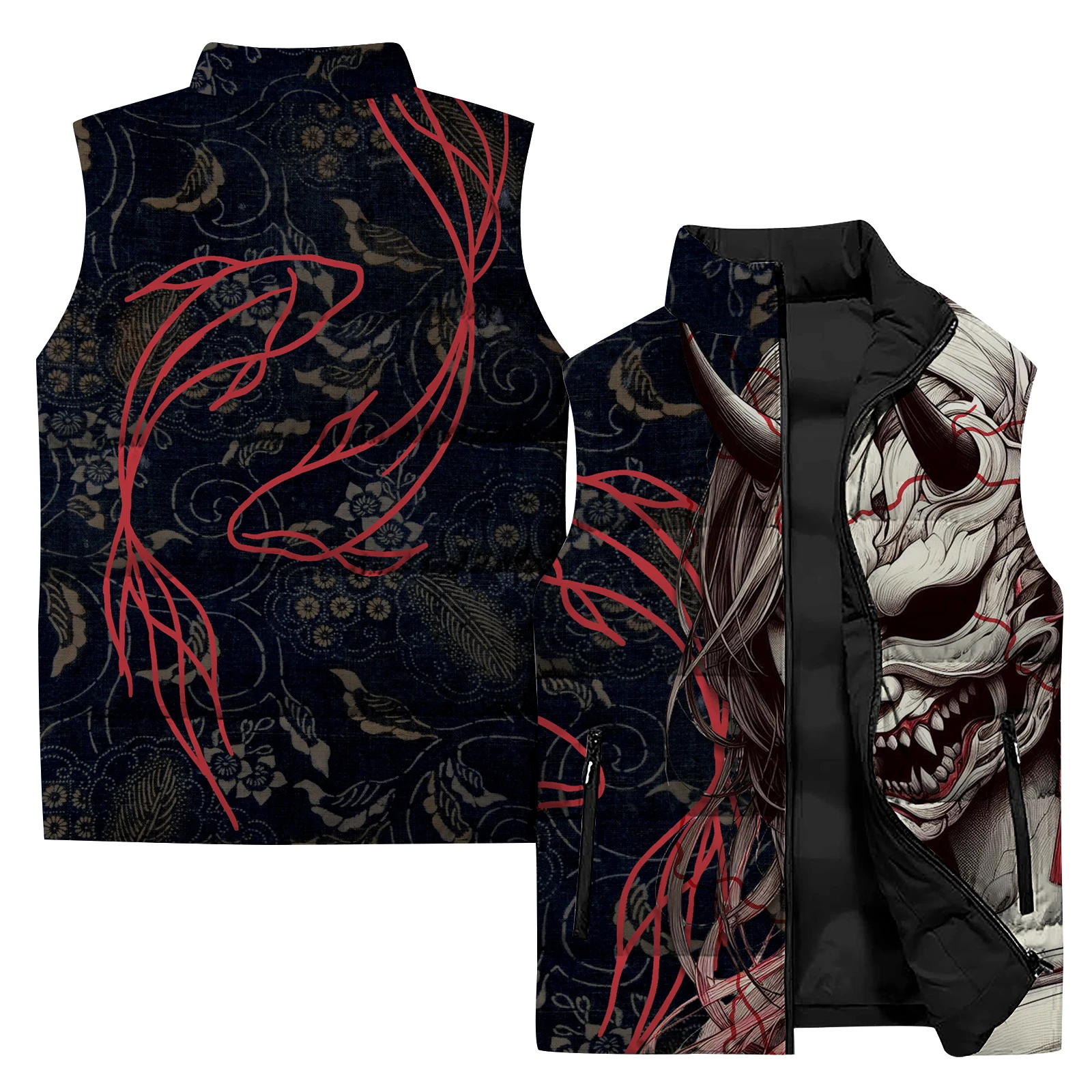 thumbnail image 1 of Chaleco holgado y cálido, chalecos de invierno para hombre, chaleco gótico con estampado de máscara de fantasma y monstruo, chaquetas para hombre, ropa de calle Harajuku, 1 of 4