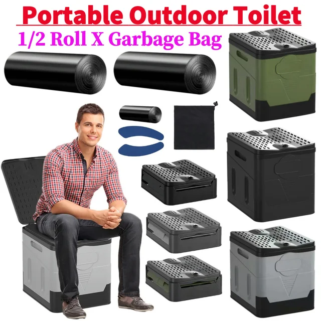 Outdoor Toilet Portable Camping Emergency Folding Toilet Strong Bearing Capacity Trash Can Car Toilet Bucket For Adults & Kids 1
