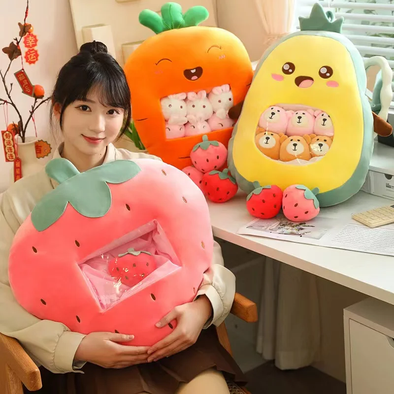 Six Small Toys Inside Cute Cartoon Fruit Plush Pillow Soft Stuffed Sofa Cushion Homdecor Pillow Backrest Children's Gift 6