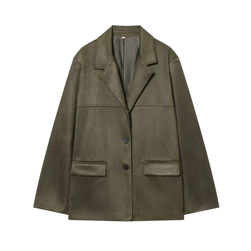 2025 Vintage Women's Faux Suede Blazer Jacket Single-breasted Blazers Autumn Winter Casual Coat Female Loose New Outerwear