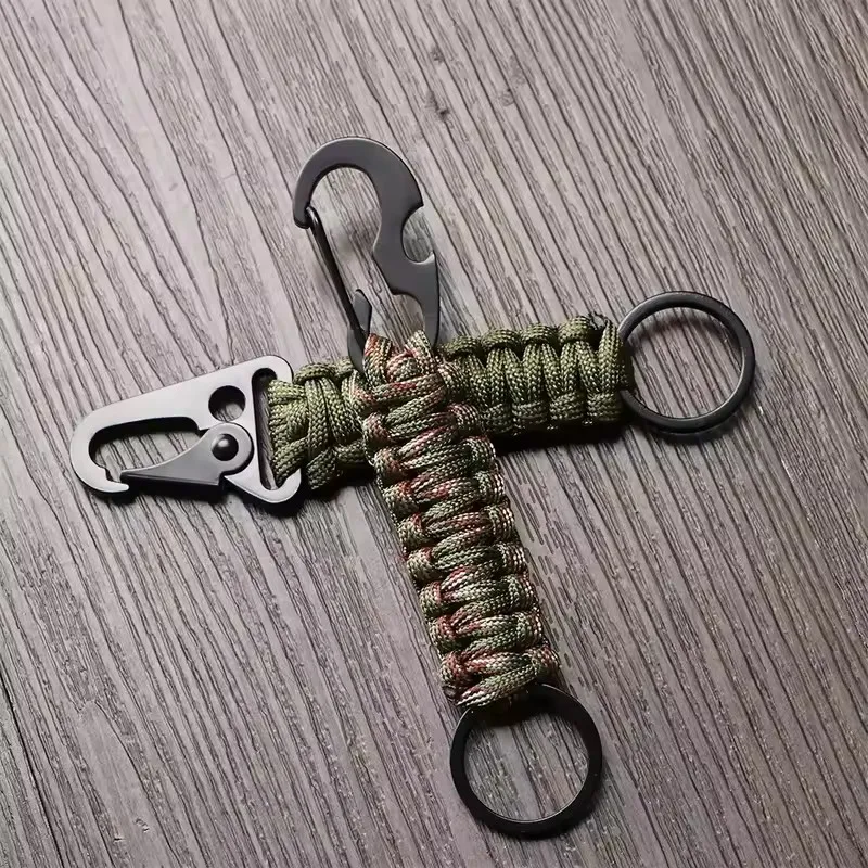 Keychain Ring Carabiner Paracord Rope Camping Survival Kit Emergency Knot Bottle Opener Tools Outdoor