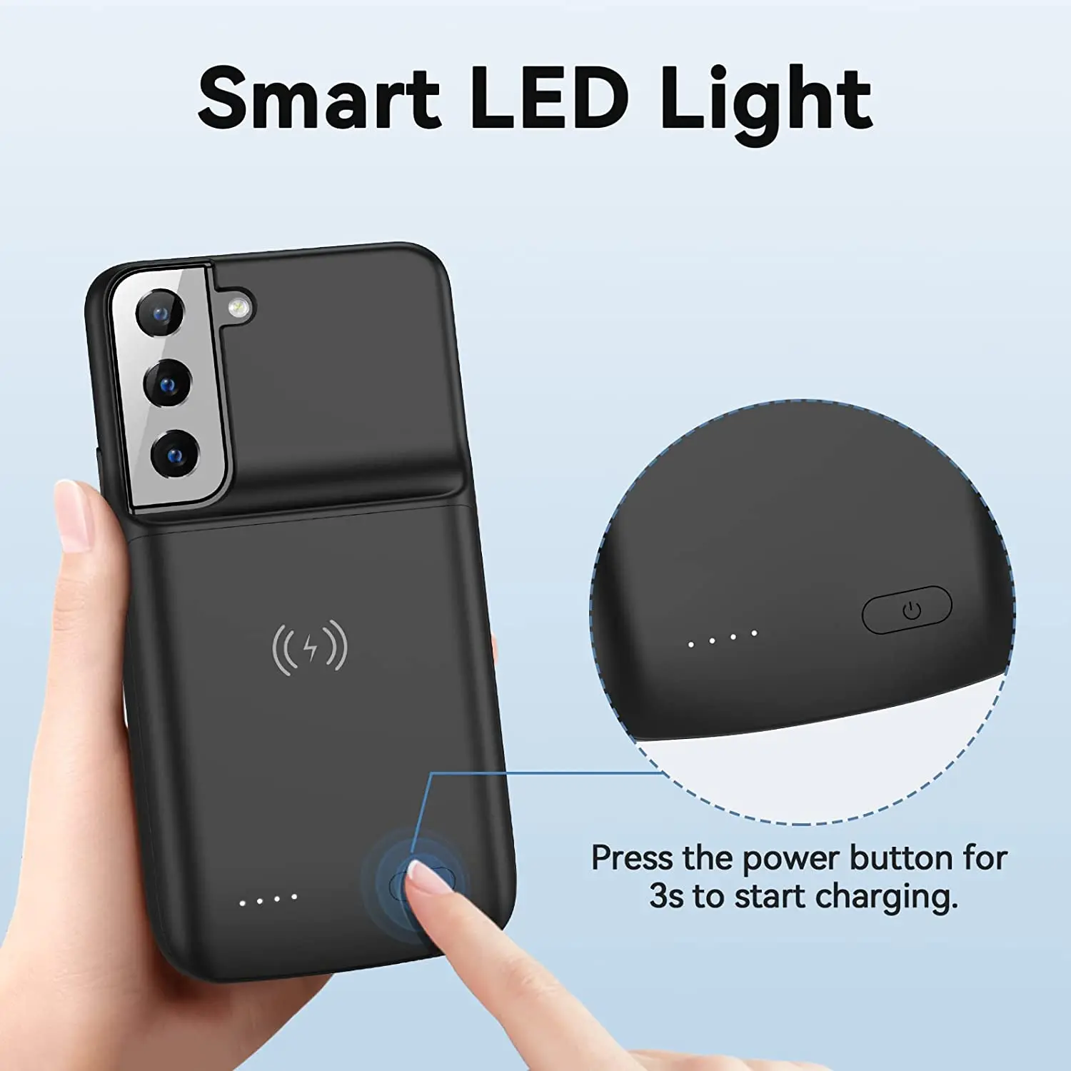 NEWDERY 갤럭시 S22 배터리 케이스, Qi 무선 충전 케이스, 안드로이드 자동 전송 데이터 지원, 4700mAh