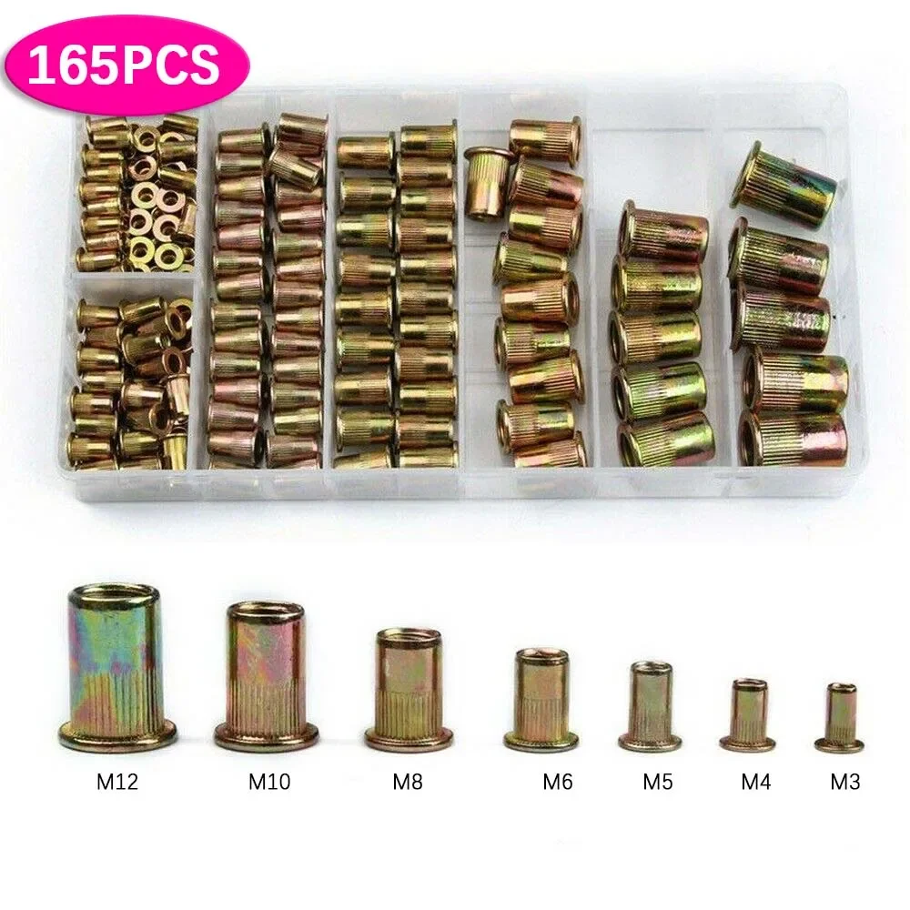 165PCS Set Rivet Nut Kit Mixed Zinc Steel Rivnut Insert Nutsert ...