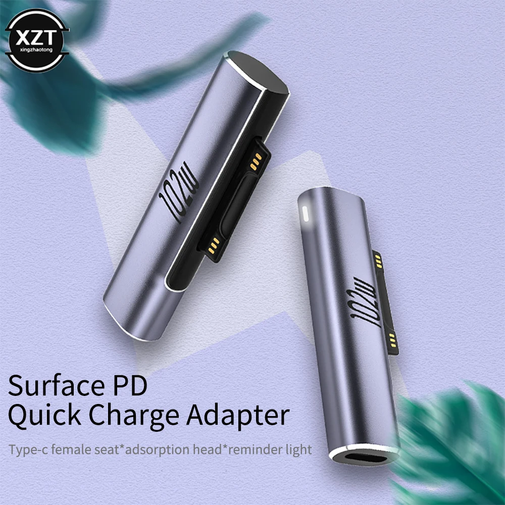 

USB Type C PD быстрая зарядка, 102 Вт, магнитный разъем на присоске, конвертер из алюминиевого сплава для Microsoft Surface Pro3, 5, 6, 7, 8, стандартный адаптер