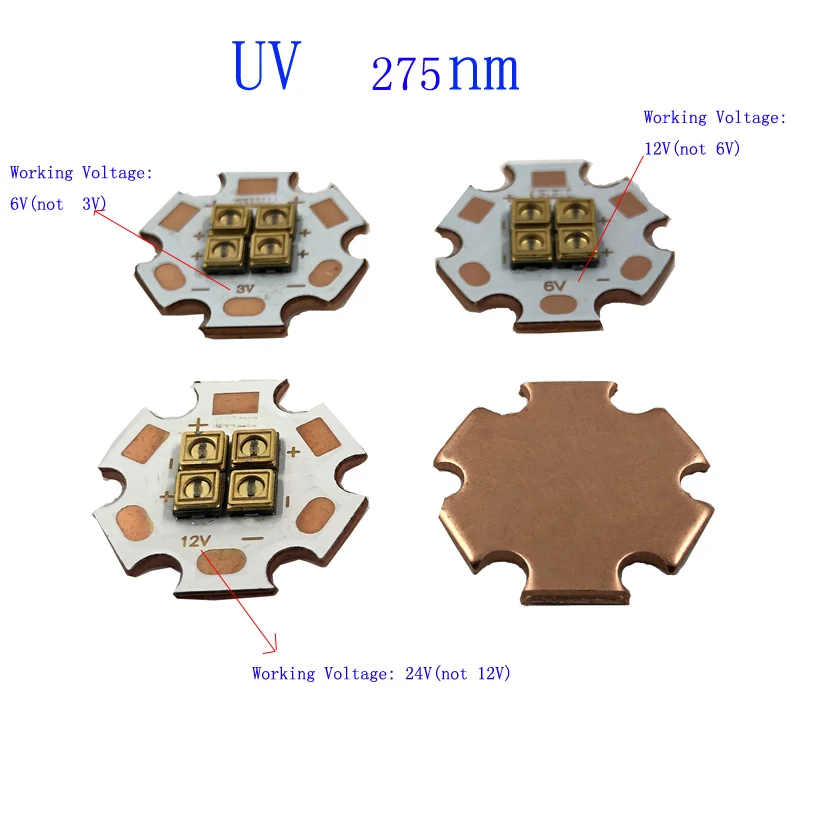 UV 275nm Deep UVC LED Diode Lamp 6V 12V 24V UV Ultraviolet Steriliza equipment Board 20MM Copper PCB mobile phone repair uv glue curing lamp 5v ultraviolet light power supply usb light for circuit board repair uv glue curing led