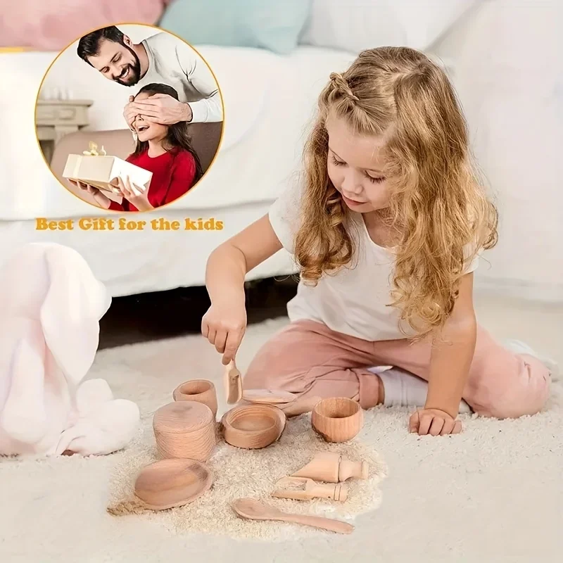 Tea Set Simulation Toys, Sensory Enlightenment and Puzzle Simulation Kitchen, Home Experience Toys, Early Education Wooden Toys