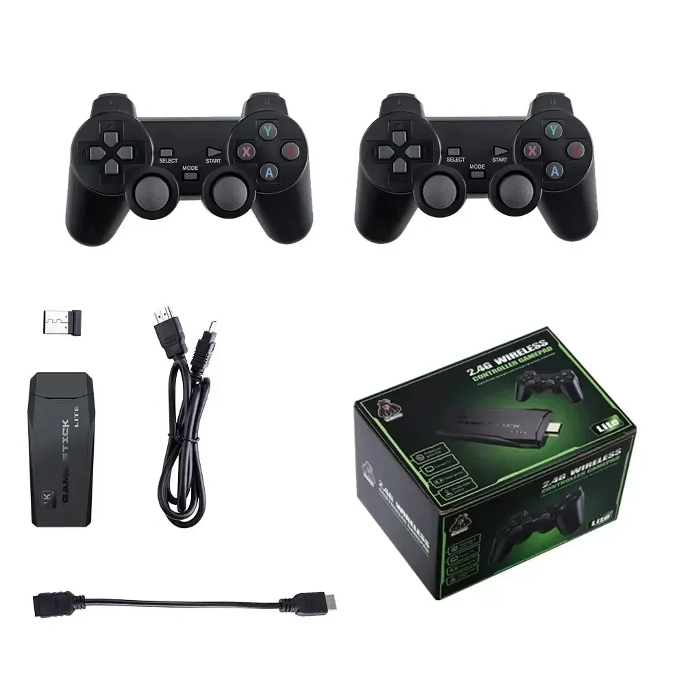 Video Game Console M8 + 64 Built-in 20000 + 64GB Two-person Wireless Controller 2.4G Stick 4K HD PS1 GBA for Children's Christmas Gift