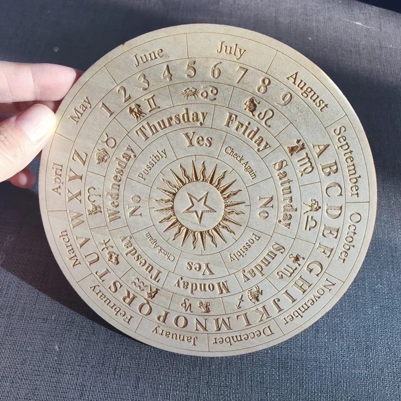 Carving wooden crystal energy plate base with stars and moon on the wooden plate