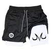 Fashionable men's printed fitness shorts, casual gym exercise, sports, quick drying knitting, double-layer, 2-in-1, summer, bran 4