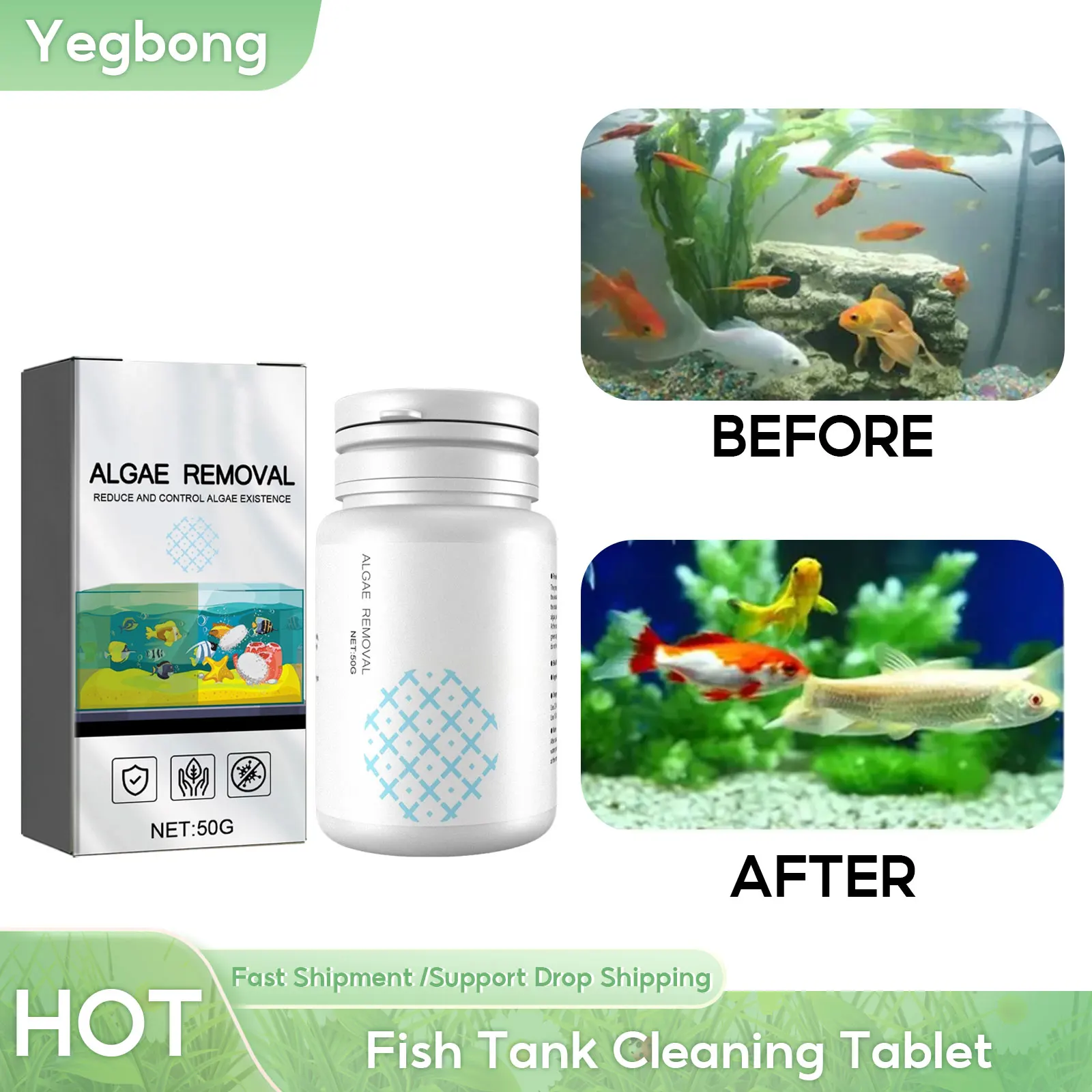 

Fish Tank Cleaning Tablet Control Water Algaecide Tanks Moss Odor Remover Purification Stabilizer Aquarium Algae Removal Powder