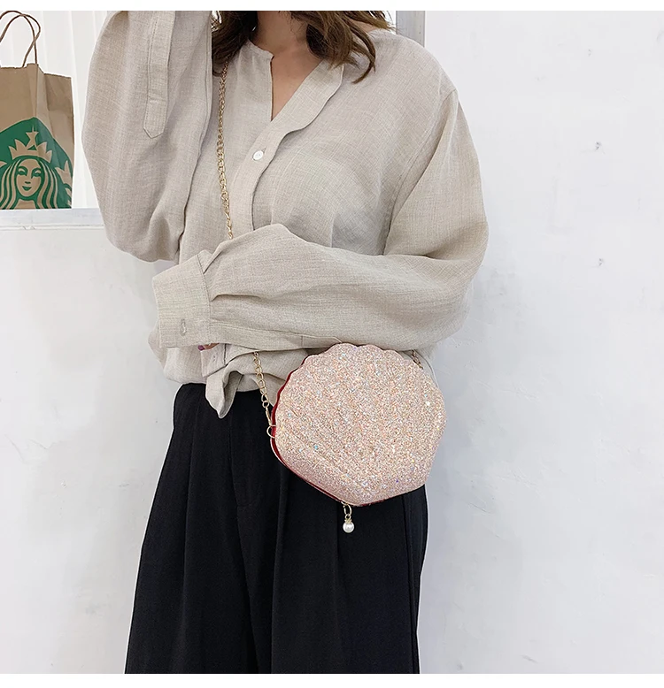 Crossbody Bag Women Handbags Women Shoulder Handbags Shell Bag Chain Cute Sequins Small Bag Phone Money Pouch Zipper Crossbody Bags For Women