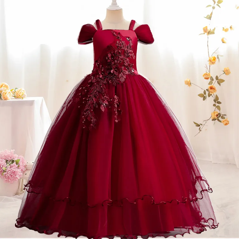 Princess Girls Dress Summer Lace Bridesmaid Party Dress Flower Costume For Girls Wedding